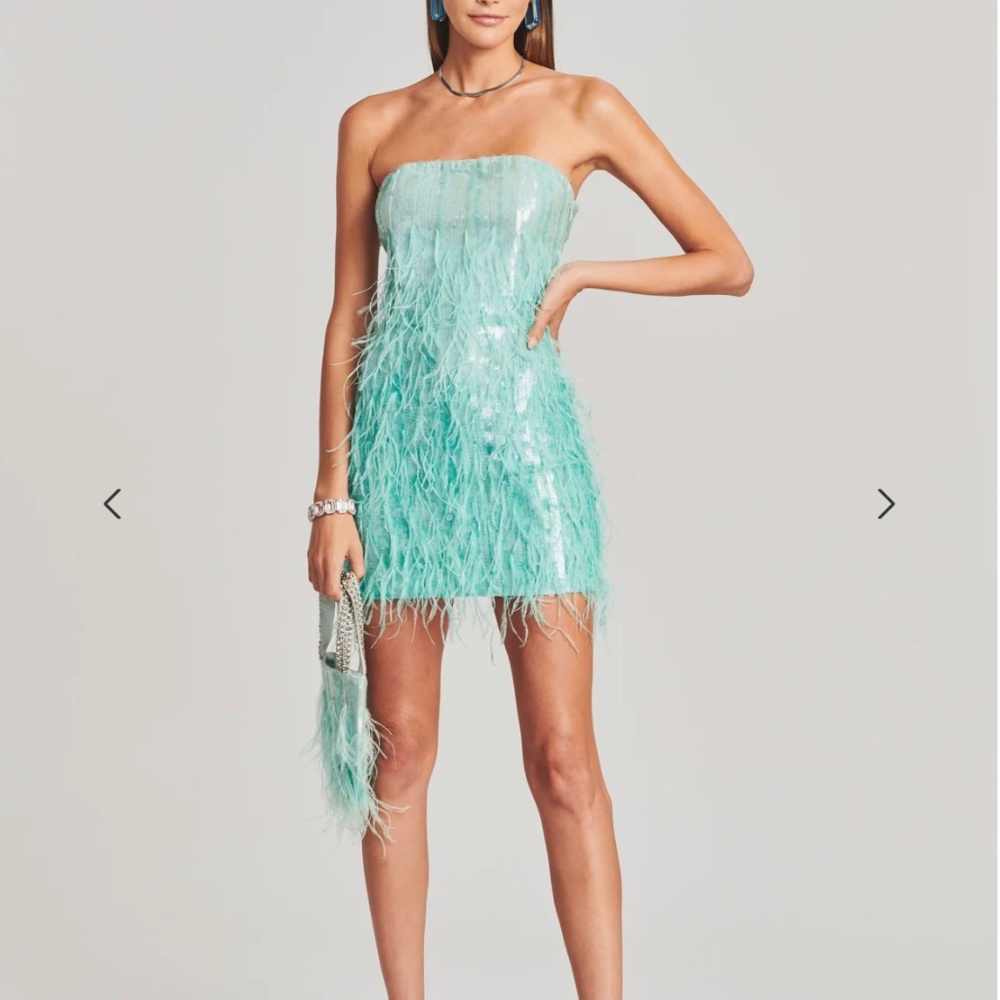 COPY - ANASTASIA SEQUIN FEATHER DRESS - turquoise powder XS